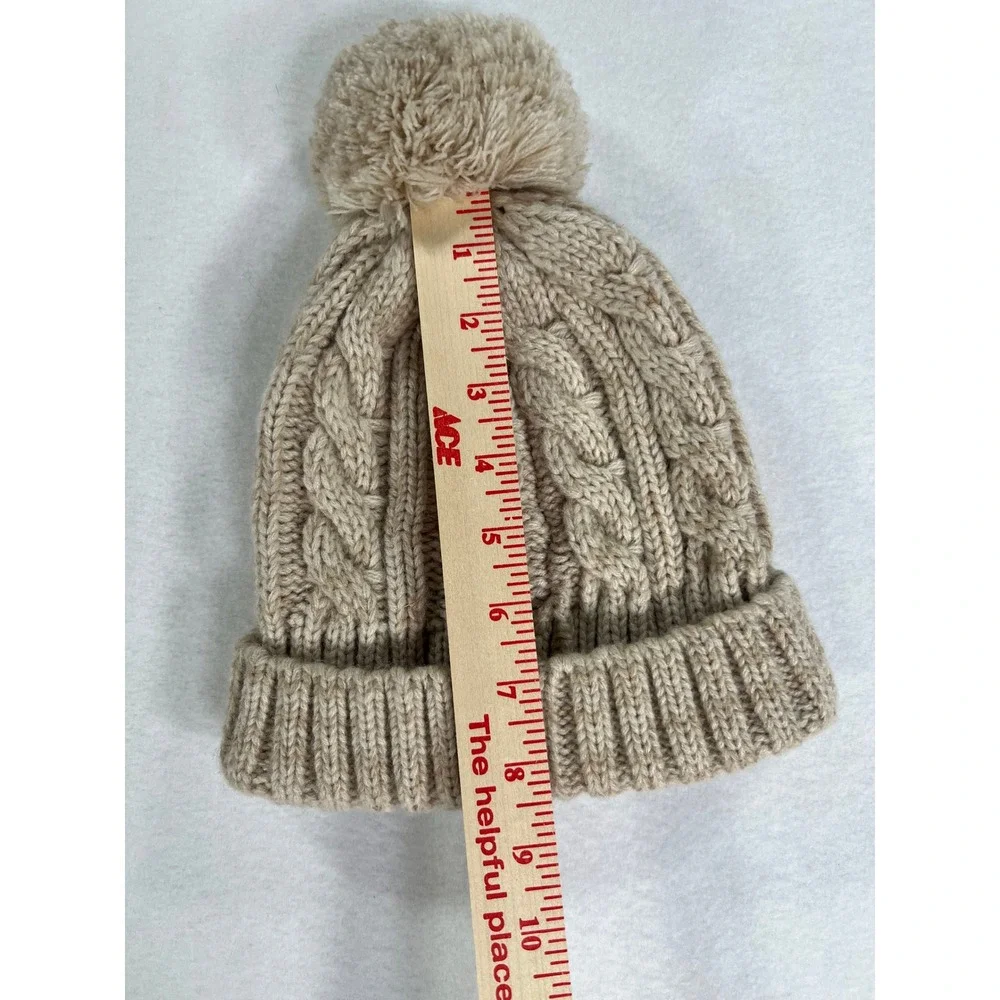 Frye Womens Tan Cable Knit Pom Pom Beanie Hat Brown Winter Hat Cabin Cozy